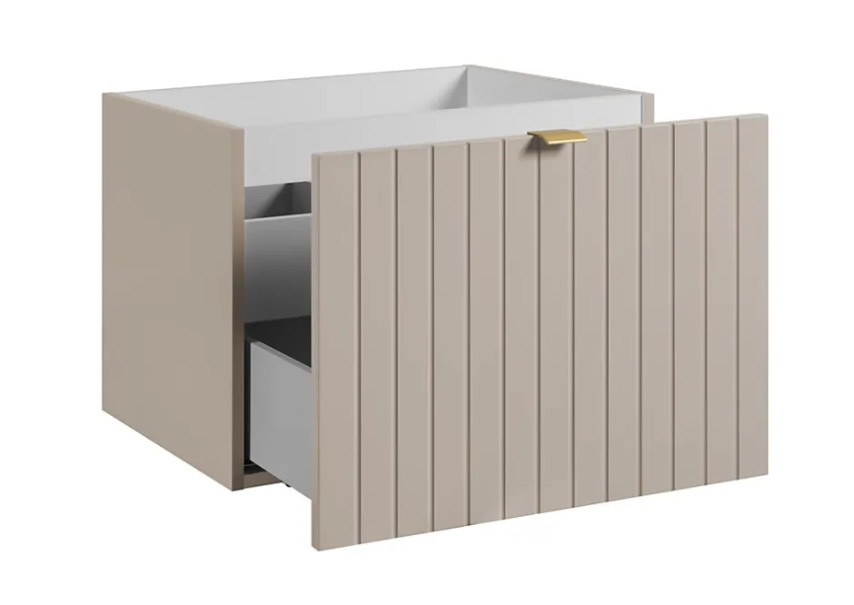 Furnidea Meuble sous-vasque suspendu HARMO 60 cm Façade rainuré cachemire semi-mat* Meuble Sous Lavabo