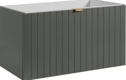 Furnidea Meuble sous-vasque suspendu HARMO 80 cm Façade rainuré vert semi-mat* Meuble Sous Lavabo