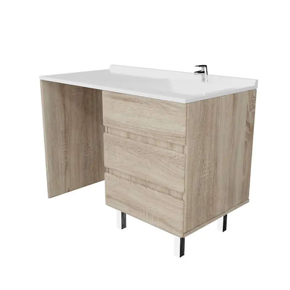 Cuisibane Meuble spécial lave-linge KORA avec plan vasque déportée 124 cm x 65 cm- Bois- Vasque à droite