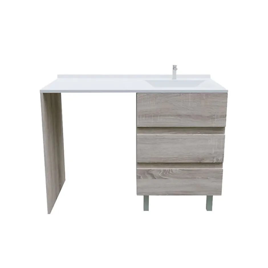 Cuisibane Meuble spécial lave-linge KORA avec plan vasque déportée 124 cm x 65 cm- Bois- Vasque à droite