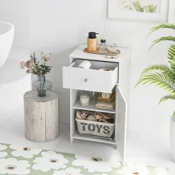 Giantex Meuble sur Pieds de Salle de Bain avec Étagères Réglables Tiroir et 1 Porte Armoire de Rangement pour Salle de Bain Blanc* Meuble Sous-Vasque
