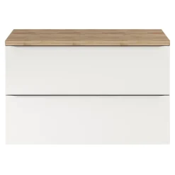 GoodHome Meuble suspendu blanc brillant l.100 cm Imandra + plan de toilette chêne massif Hartland,
