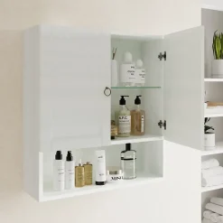 Kiamami Valentina Meuble Suspendu En Bois Décapé Blanc Avec 2 Portes Et Une Étagère Ouverte Toscana* Armoire De Salle De Bains