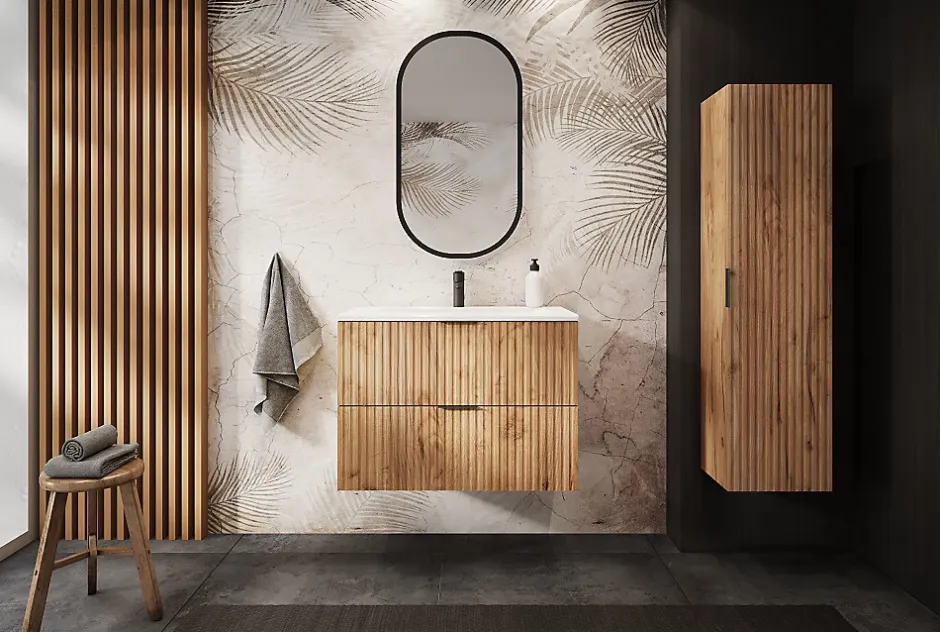 Furnidea Meuble suspendu sous lavabo FLOW chêne 80 cm* Meuble Sous Lavabo