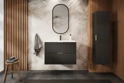 Furnidea Meuble suspendu sous lavabo avec 2 portes FLOW NOIR 80 cm