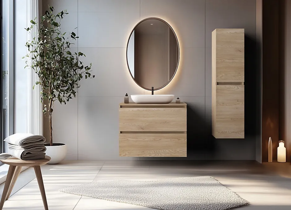 Furnidea Meuble suspendu sous lavabo SIMPLE chêne clair 80 cm* Meuble Sous Lavabo