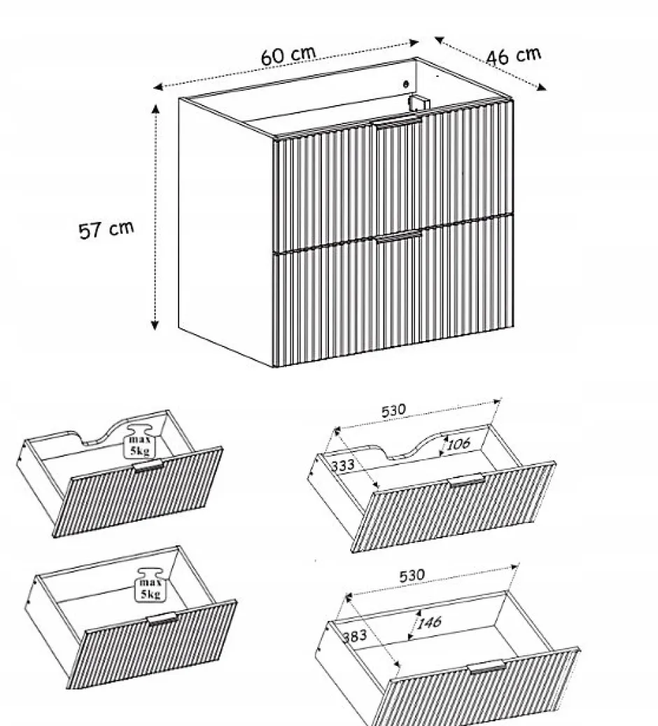 Furnidea Meuble suspendu sous lavabo FLOW cachemire 60 cm