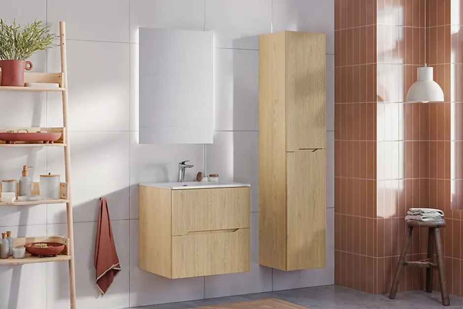 Furnidea Meuble suspendu sous lavabo NORDIC chêne cremona 60 cm
