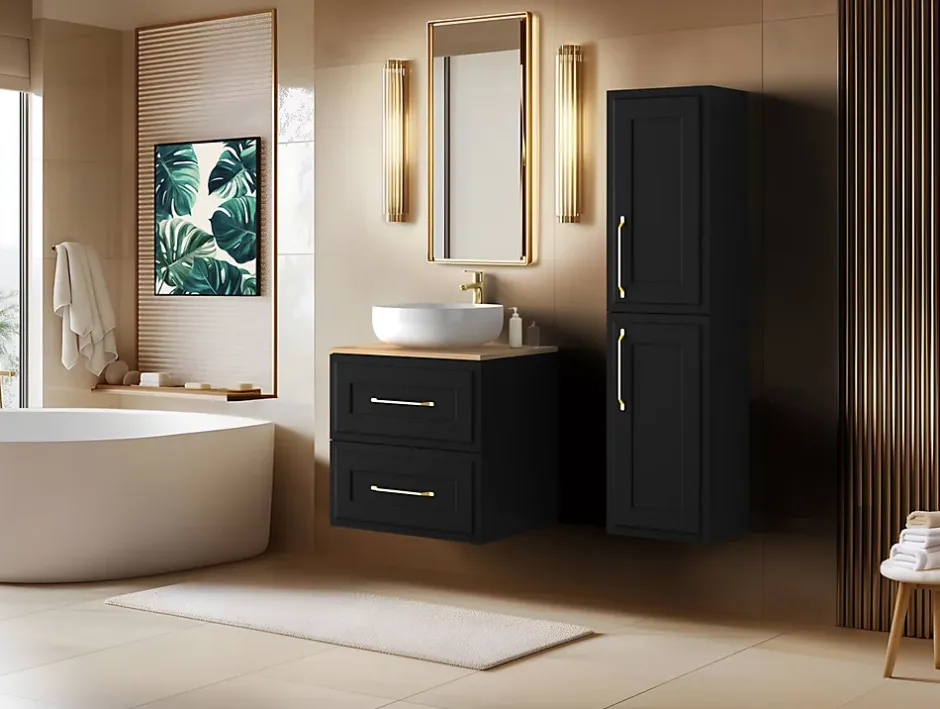 Furnidea Meuble suspendu sous lavabo CLASSIC noir 60 cm