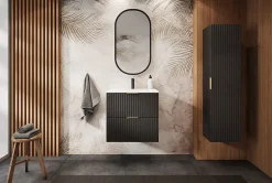 Furnidea Meuble suspendu sous lavabo avec 2 portes FLOW NOIR 60 cm* Meuble Sous Lavabo
