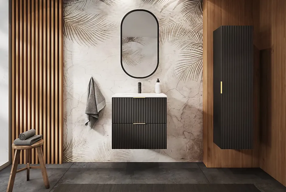 Furnidea Meuble suspendu sous lavabo avec 2 portes FLOW NOIR 60 cm* Meuble Sous Lavabo