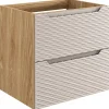Furnidea Meuble suspendu sous vasque OCEAN chêne et beige 60 cm - 2 tiroirs façades 3D