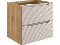 Furnidea Meuble suspendu sous vasque OCEAN chêne et beige 60 cm - 2 tiroirs façades 3D