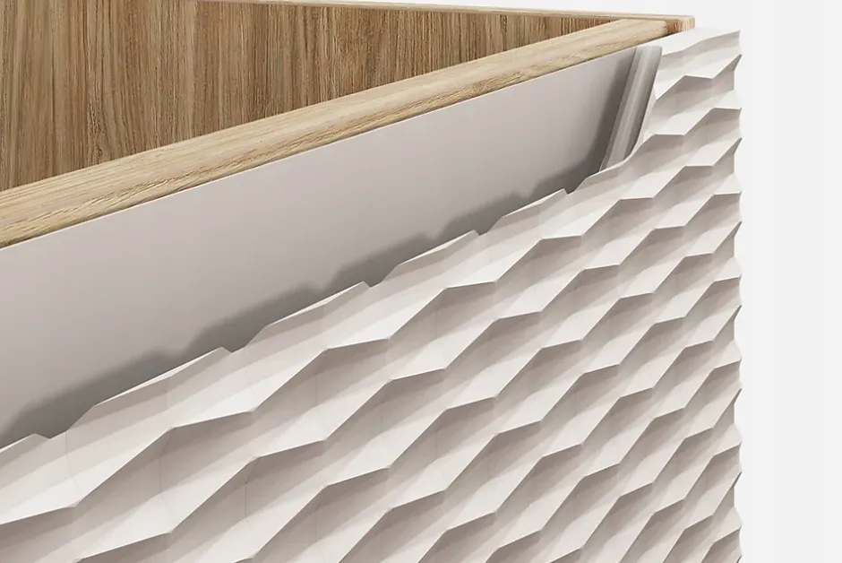 Furnidea Meuble suspendu sous vasque OCEAN chêne et beige 60 cm - 2 tiroirs façades 3D