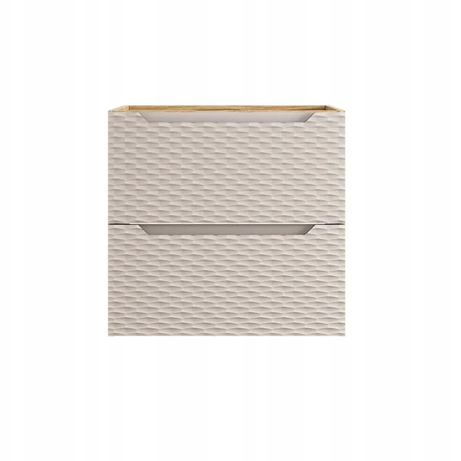 Furnidea Meuble suspendu sous vasque OCEAN chêne et beige 60 cm - 2 tiroirs façades 3D