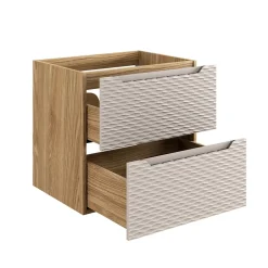 Furnidea Meuble suspendu sous vasque OCEAN chêne et beige 60 cm - 2 tiroirs façades 3D