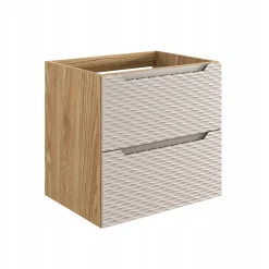 Furnidea Meuble suspendu sous vasque OCEAN chêne et beige 60 cm - 2 tiroirs façades 3D
