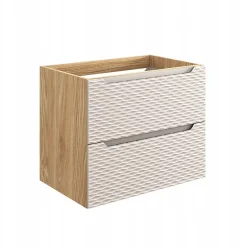 Furnidea Meuble suspendu sous vasque OCEAN chêne et beige 70 cm - 2 tiroirs façades 3D