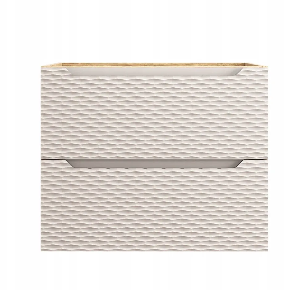 Furnidea Meuble suspendu sous vasque OCEAN chêne et beige 70 cm - 2 tiroirs façades 3D