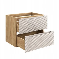 Furnidea Meuble suspendu sous vasque OCEAN chêne et beige 70 cm - 2 tiroirs façades 3D