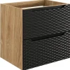 Furnidea Meuble suspendu sous vasque OCEAN chêne et noir 60 cm - 2 tiroirs façades 3D