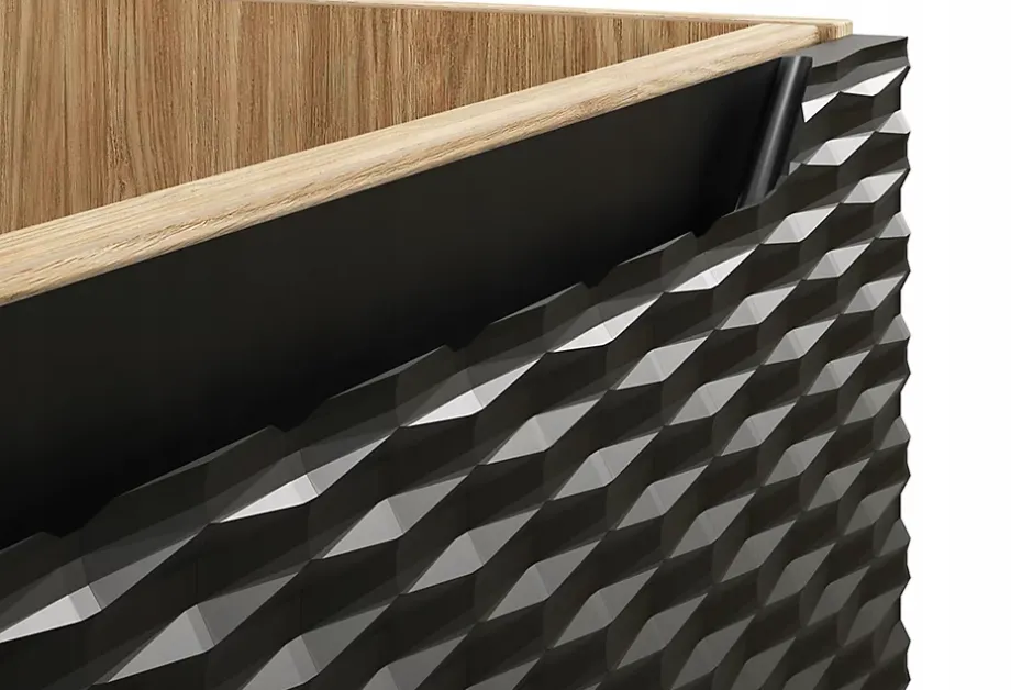 Furnidea Meuble suspendu sous vasque OCEAN chêne et noir 60 cm - 2 tiroirs façades 3D