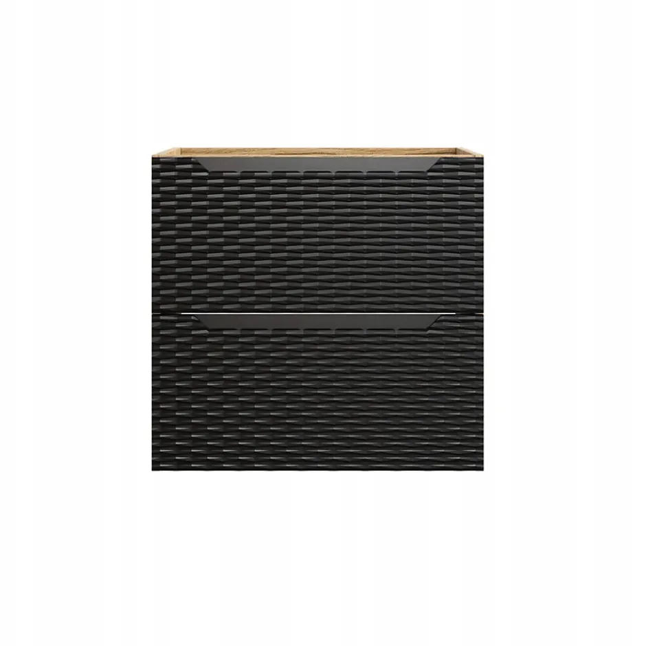 Furnidea Meuble suspendu sous vasque OCEAN chêne et noir 60 cm - 2 tiroirs façades 3D