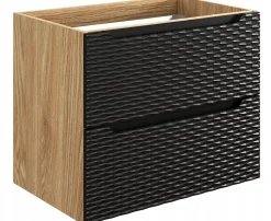 Furnidea Meuble suspendu sous vasque OCEAN chêne et noir 70 cm - 2 tiroirs façades 3D* Meuble Sous Lavabo