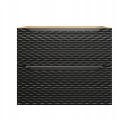 Furnidea Meuble suspendu sous vasque OCEAN chêne et noir 70 cm - 2 tiroirs façades 3D* Meuble Sous Lavabo