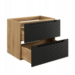 Furnidea Meuble suspendu sous vasque OCEAN chêne et noir 70 cm - 2 tiroirs façades 3D* Meuble Sous Lavabo