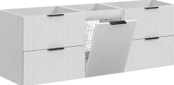 Furnidea Meuble suspendu sous vasque avec panier à linge ADEL BLANC 160 cm