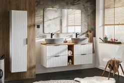 Furnidea Meuble suspendu sous vasque avec panier à linge ADEL BLANC 160 cm