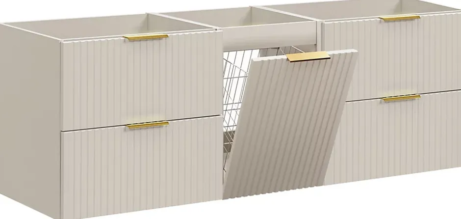 Furnidea Meuble suspendu sous vasque avec panier à linge ADEL CACHEMIRE 160 cm