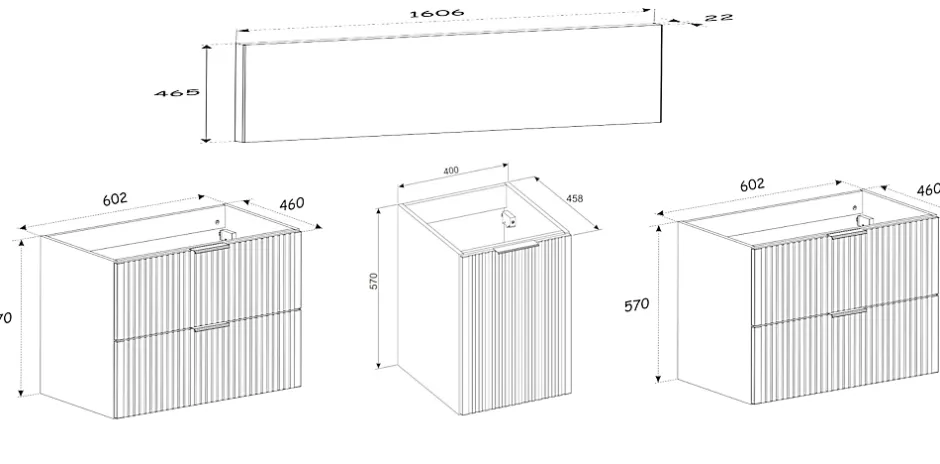 Furnidea Meuble suspendu sous vasque avec panier à linge ADEL CACHEMIRE 160 cm