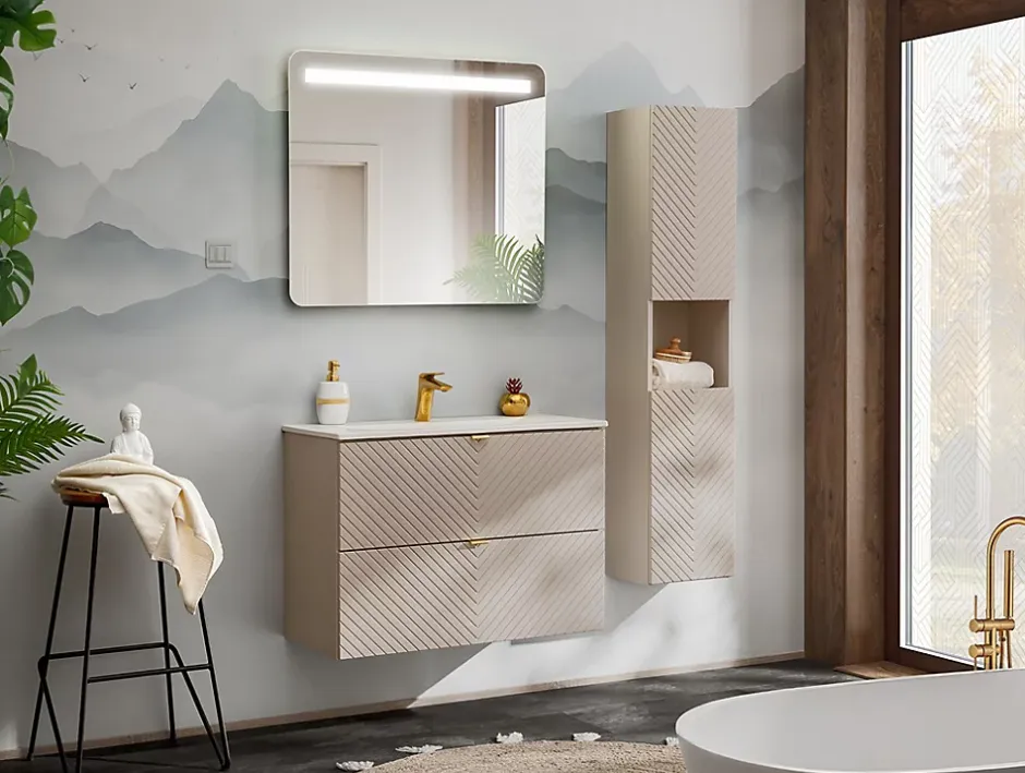 Furnidea Meuble suspendu sous vasque avec 2 tiroirs VIVA CACHEMIRE 60 cm