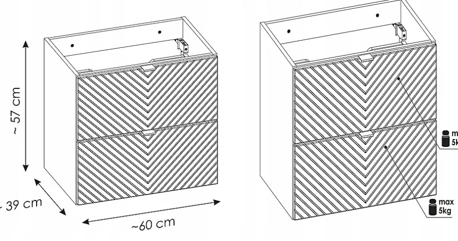 Furnidea Meuble suspendu sous vasque avec 2 tiroirs VIVA CACHEMIRE 60 cm