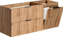 Furnidea Meuble suspendu sous vasque avec panier à linge ADEL CHÊNE 120 cm