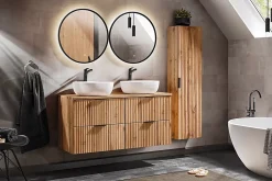 Furnidea Meuble suspendu sous vasque avec panier à linge ADEL CHÊNE 120 cm