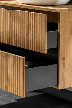 Furnidea Meuble suspendu sous vasque avec panier à linge ADEL CHÊNE 120 cm