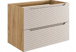 Furnidea Meuble suspendu sous vasque OCEAN chêne et beige 80 cm - 2 tiroirs façades 3D