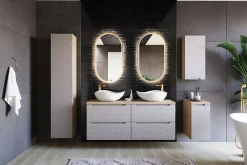 Furnidea Meuble suspendu sous vasque OCEAN chêne et beige 80 cm - 2 tiroirs façades 3D