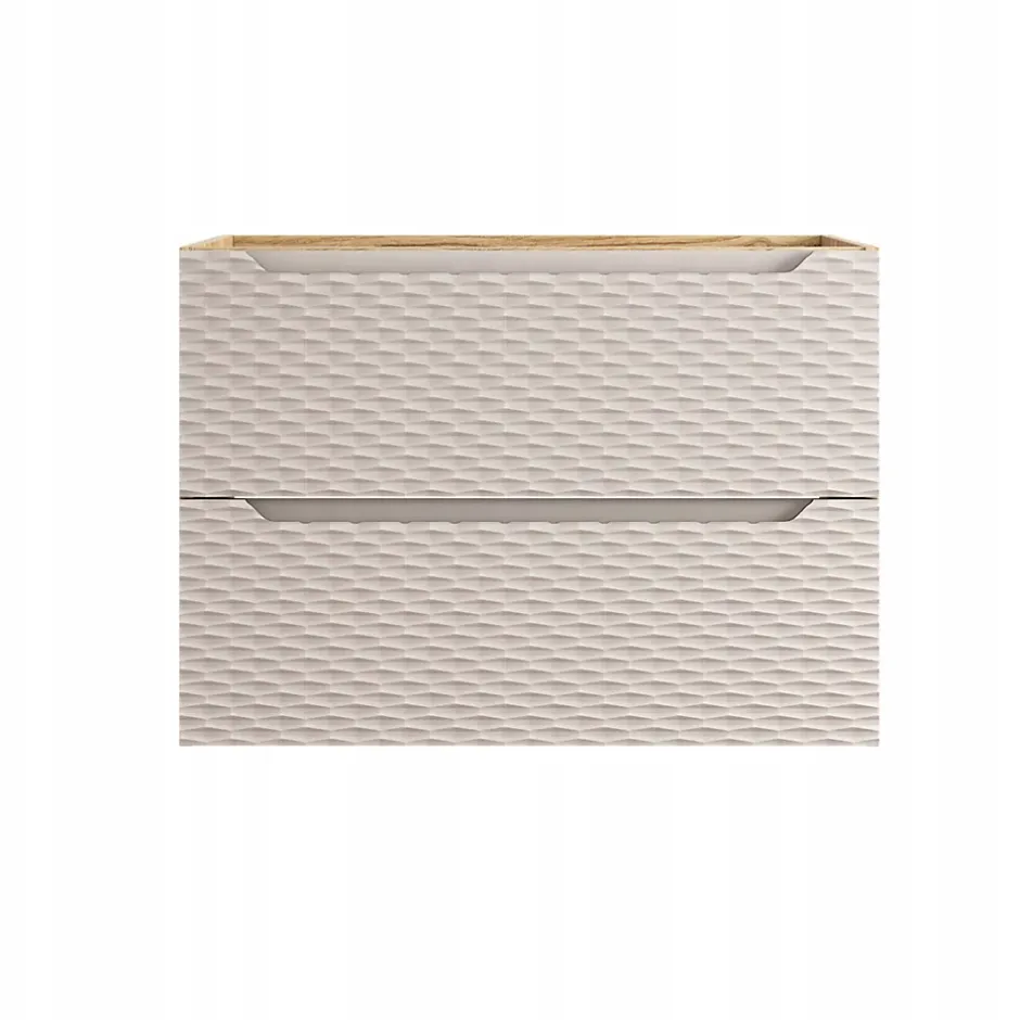 Furnidea Meuble suspendu sous vasque OCEAN chêne et beige 80 cm - 2 tiroirs façades 3D