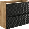 Furnidea Meuble suspendu sous vasque OCEAN chêne et noir 80 cm - 2 tiroirs façades 3D* Meuble Sous Lavabo