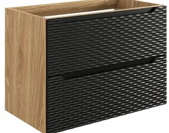 Furnidea Meuble suspendu sous vasque OCEAN chêne et noir 80 cm - 2 tiroirs façades 3D* Meuble Sous Lavabo