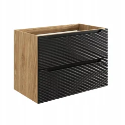 Furnidea Meuble suspendu sous vasque OCEAN chêne et noir 80 cm - 2 tiroirs façades 3D* Meuble Sous Lavabo