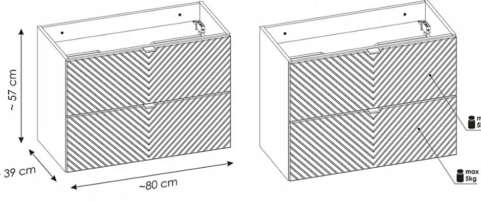 Furnidea Meuble suspendu sous vasque avec 2 tiroirs VIVA CACHEMIRE 80 cm