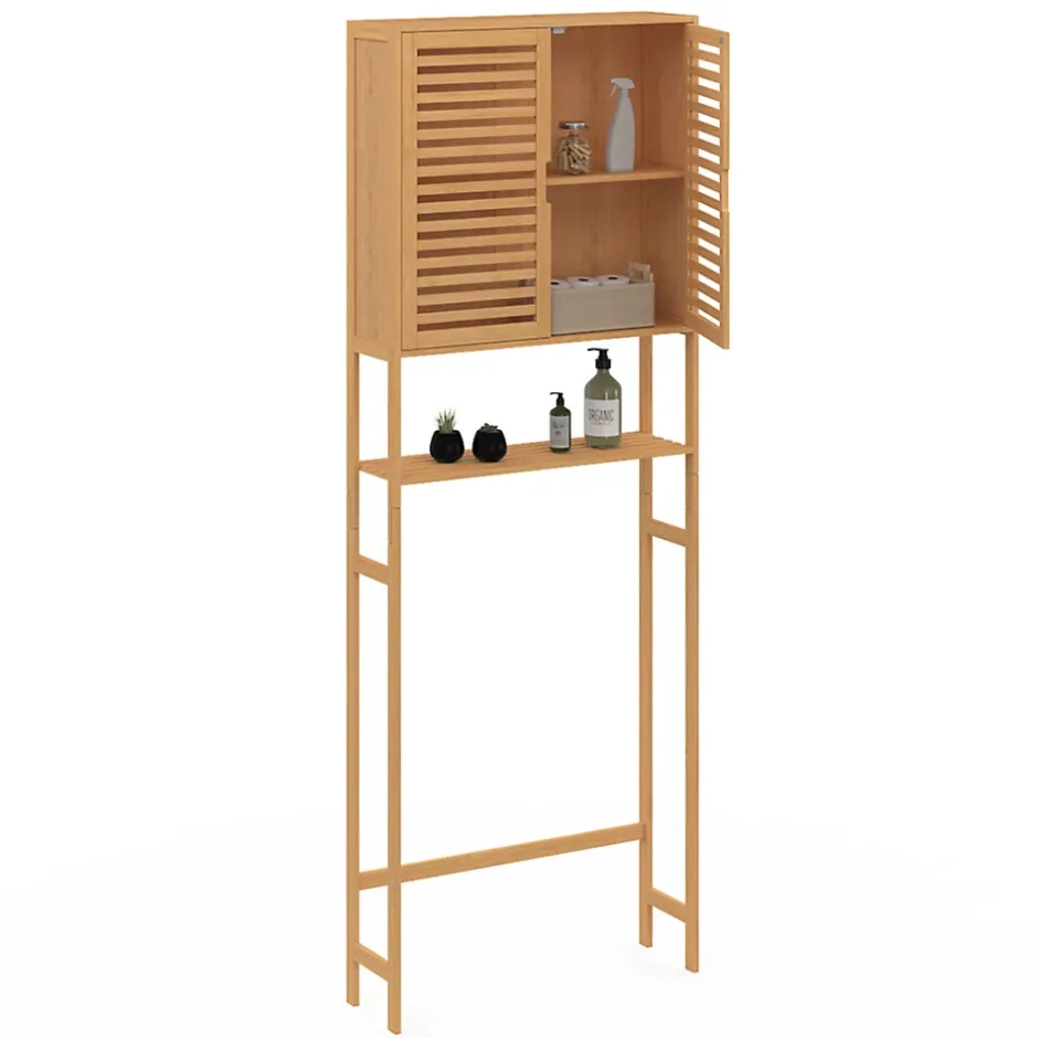IDMarket Meuble étagère dessus WC placard bambou BEA* Meuble Wc|Meuble De Salle De Bains Faible Profondeur