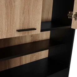 IDMarket Meuble étagères de rangement dessus machine à laver et WC WALLIS noir et bois façon hêtre