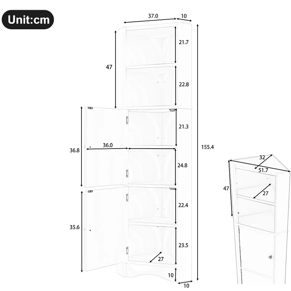 ProximaX Meuble triangulaire salle de bain blanc laqué, 2 étagères ouvertes, 2 portes avec séparateurs réglables, design simple* Meuble Wc