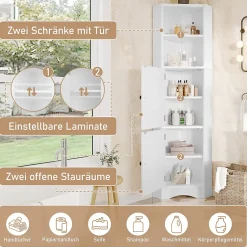 ProximaX Meuble triangulaire salle de bain blanc laqué, 2 étagères ouvertes, 2 portes avec séparateurs réglables, design simple* Meuble Wc